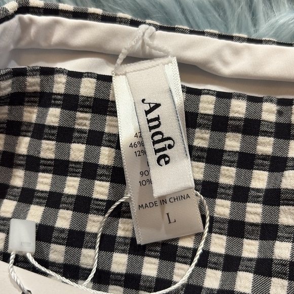 NWT Andie Swimwear The Cheeky Bikini Bottom in White Black Gingham Print Sz L - Picture 7 of 12